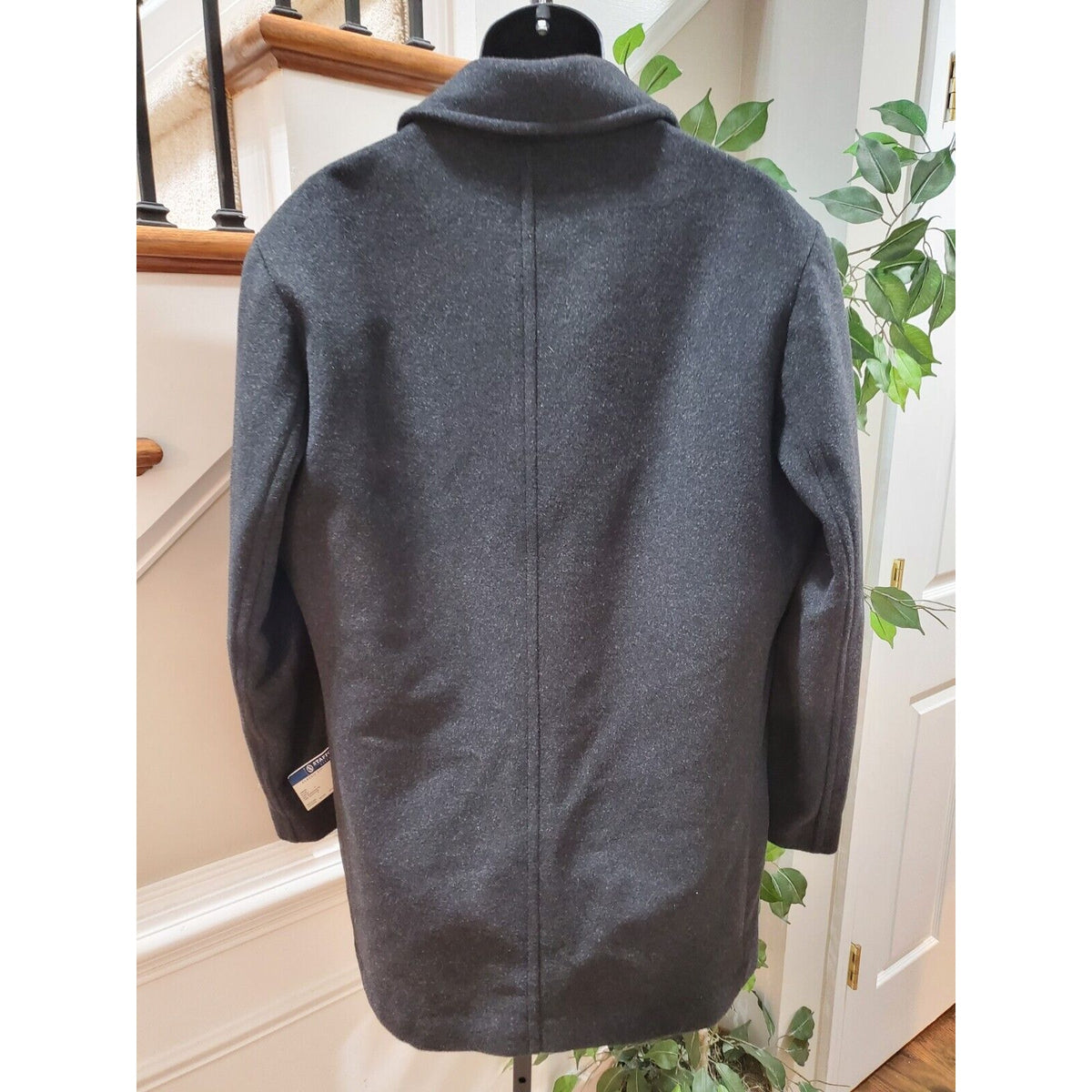 Stafford Mens Black Solid Long Sleeve Collared Button Front Casual Coat Size 38R