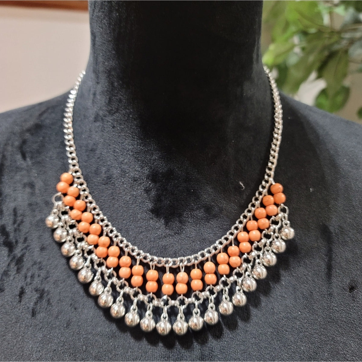 Coral and Silver Fashion Necklace