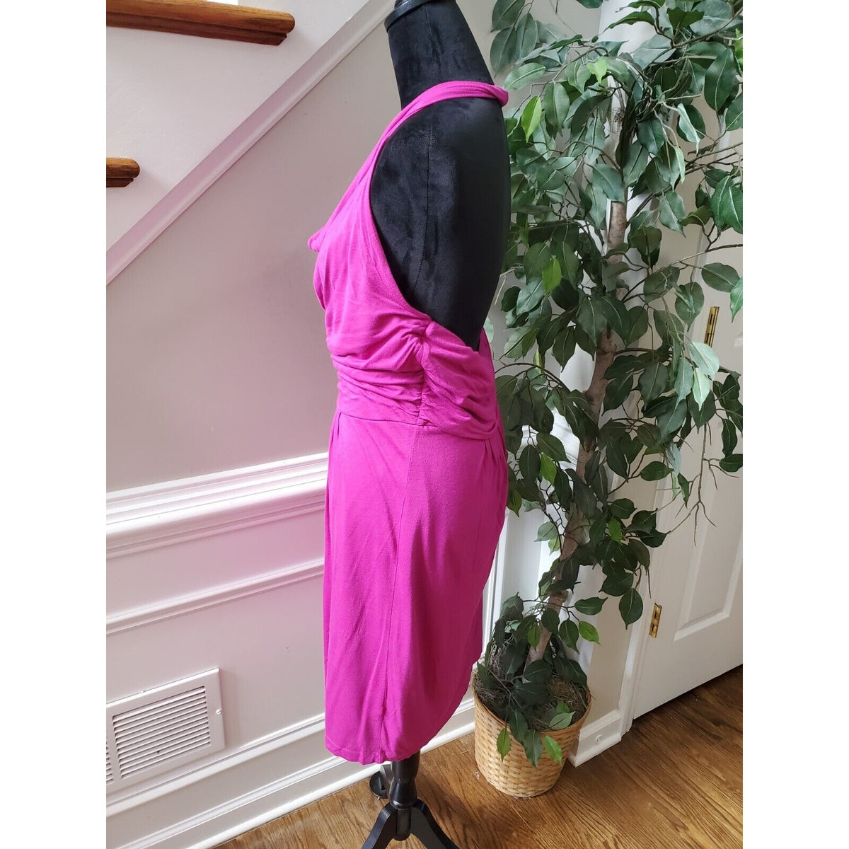 The Limited Women's Pink Rayon Cowl Neck Sleeveless Knee Length Dress Medium