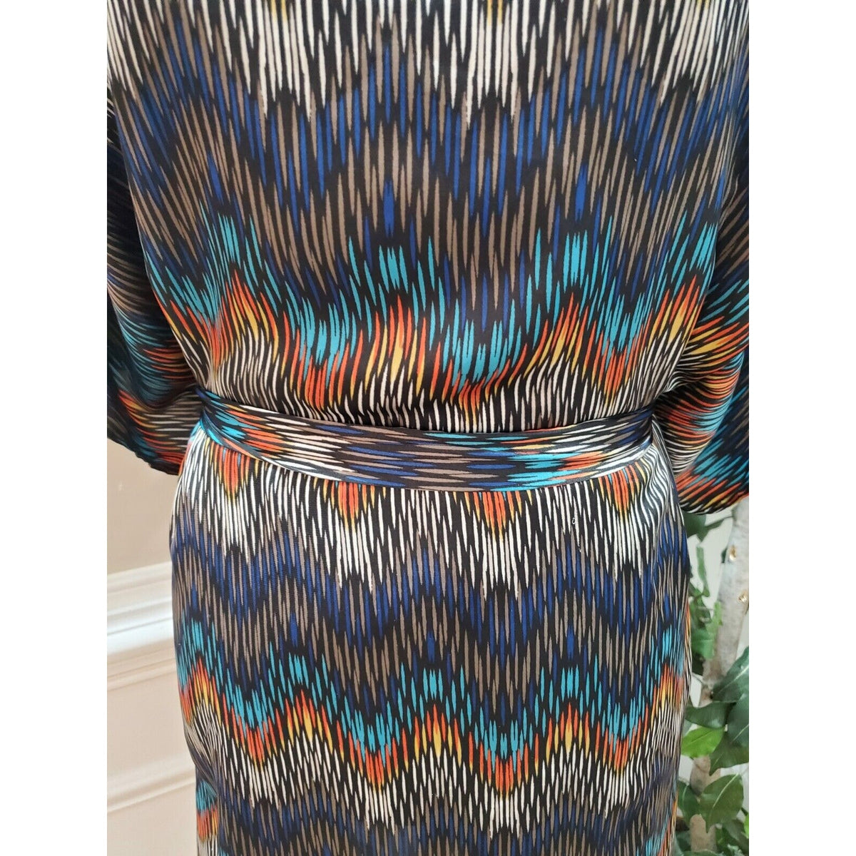 MSK Women Multicolor Polyester Round Neck Short Sleeve Knee Length Dress Size 8