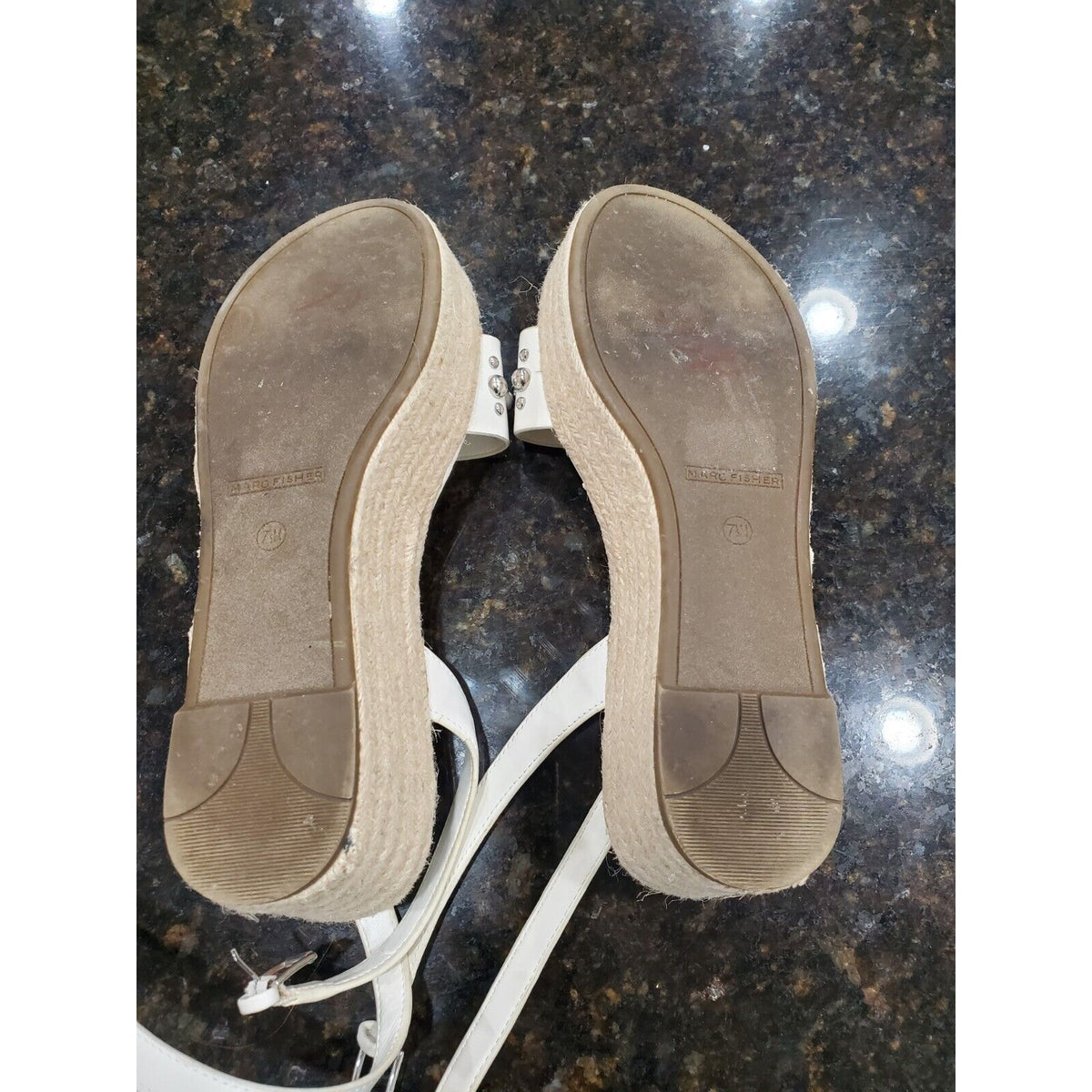 Marc Fisher Joyce Silver Studded Platform Espadrille Sandals White Women Size 7M