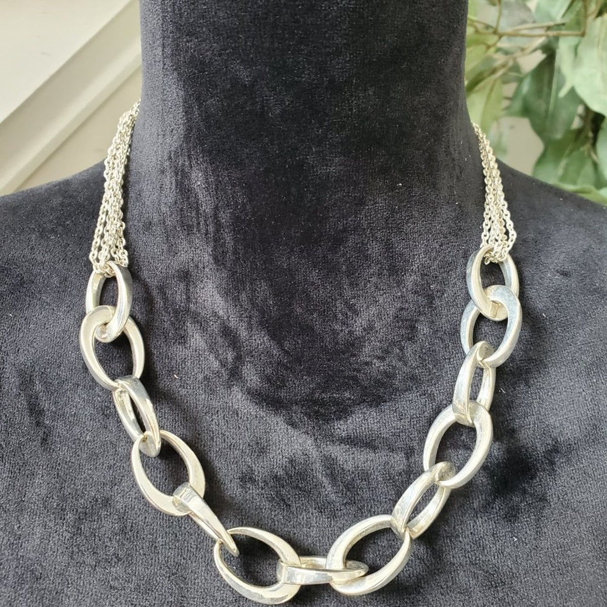 Alfani Womens Silver Tone Chokers Oval Links Long Chain