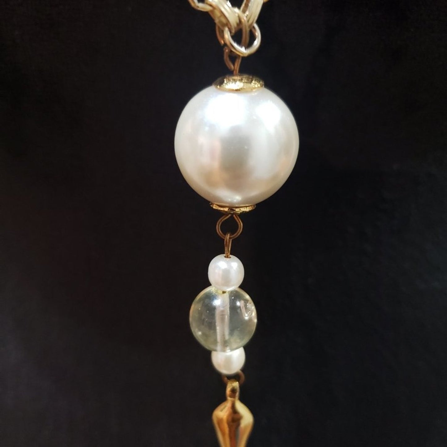 Womens Fashions Gold White Stone Thin Tassel Pendant Necklace with Lobster Clasp