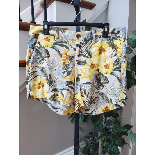 Old Navy Womens Beige Floral Linen Summer Outdoor Casual Beach Shorts Size 10