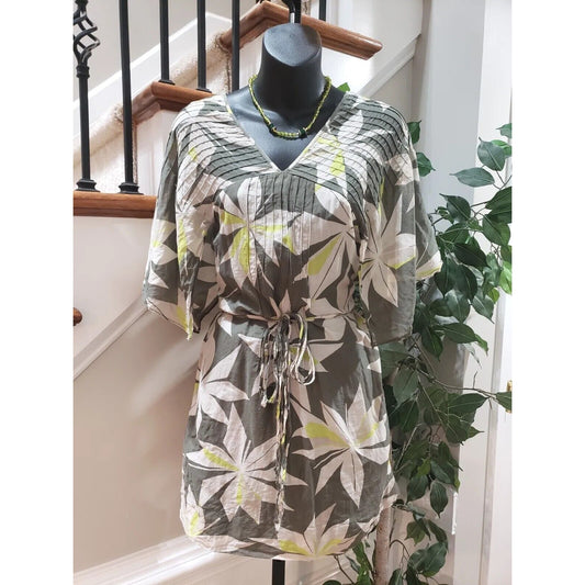 Calvin Klein Womens Multicolor Floral V Neck Short Sleeve Knee Length Dress Sz 2