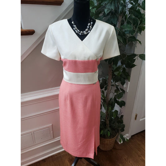 Worthington Womens Pink White Wrap V Neck Back Zipper Knee Length Dress Size 10