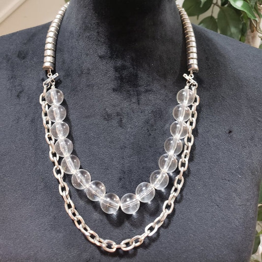 Women's Silver Tone Double Strand With Freshwater Pearls Lobster Clasp Necklace