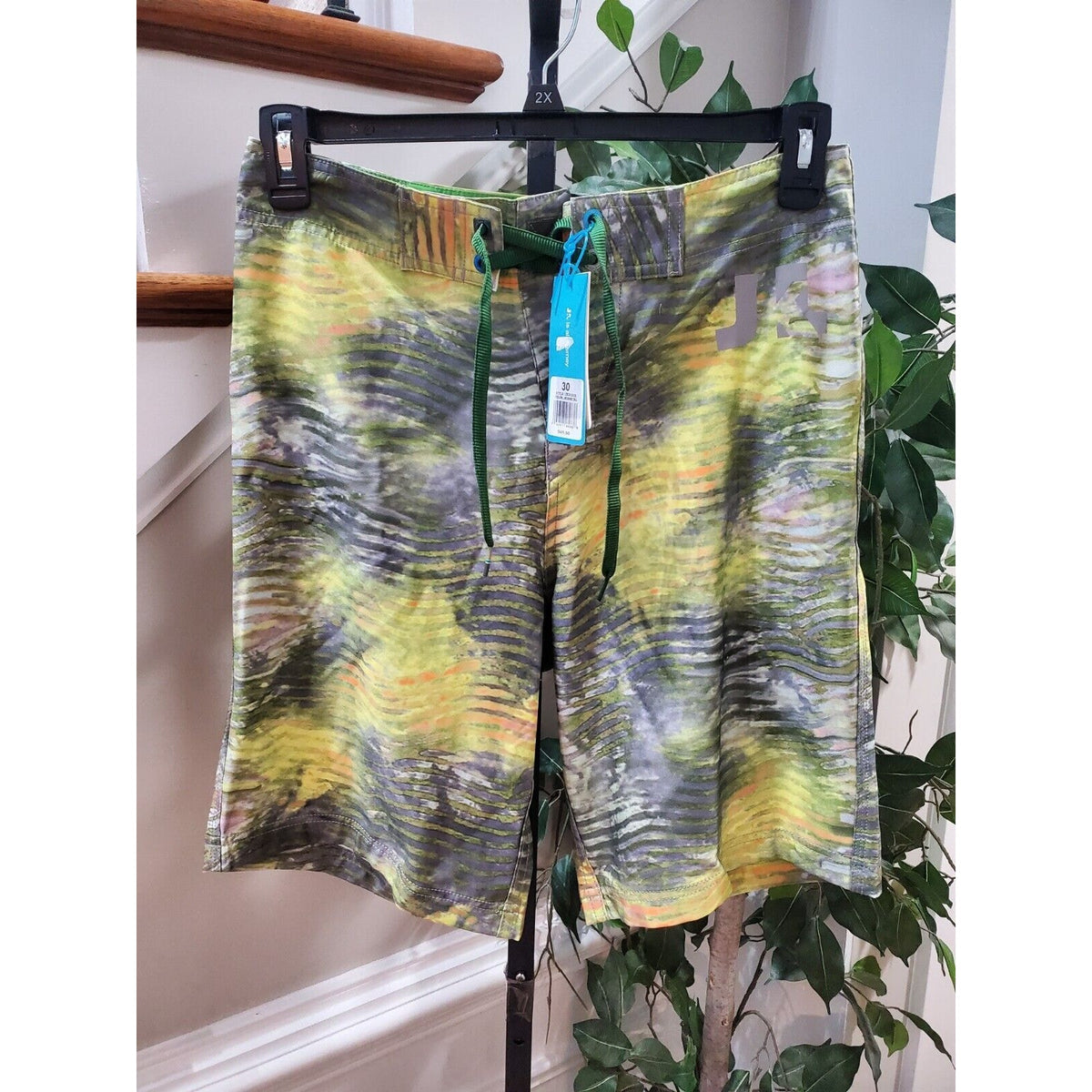 Just Keep Livin Men's Multicolor Polyester Logo Print Pull On Swimwear Shorts 30