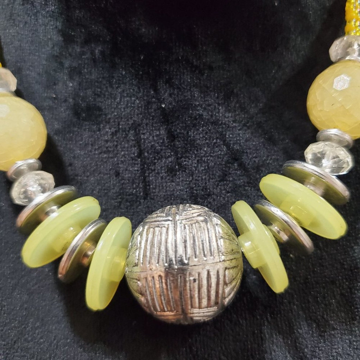 Vintage Art Deco Yellow and Clear Glass Bead with Lobster Clasp Necklace