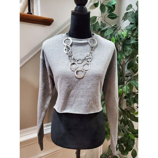 Socialite Women's Gray Cotton Long Sleeve Round Neck Pullover Knit Sweater XS