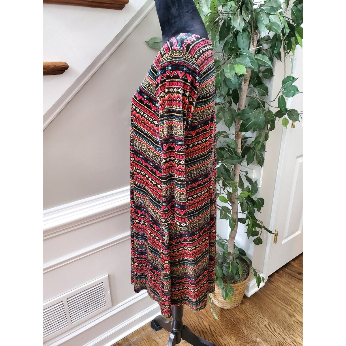 Signature Womens Multicolor Polyester Round Neck Long Sleeve Knee Length Dress M