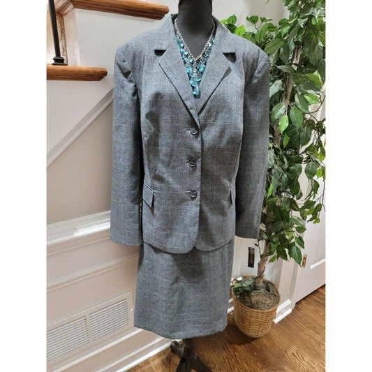 John Meyer Women's Gray Lined 100% Polyester Blazer & Skirt 2 Piece Suits 24W