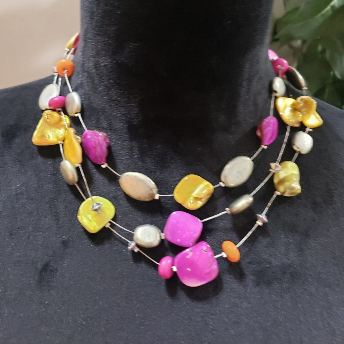 Womens Fashion Triple Strand Beaded Charm Choker Necklace with Lobster Clasp