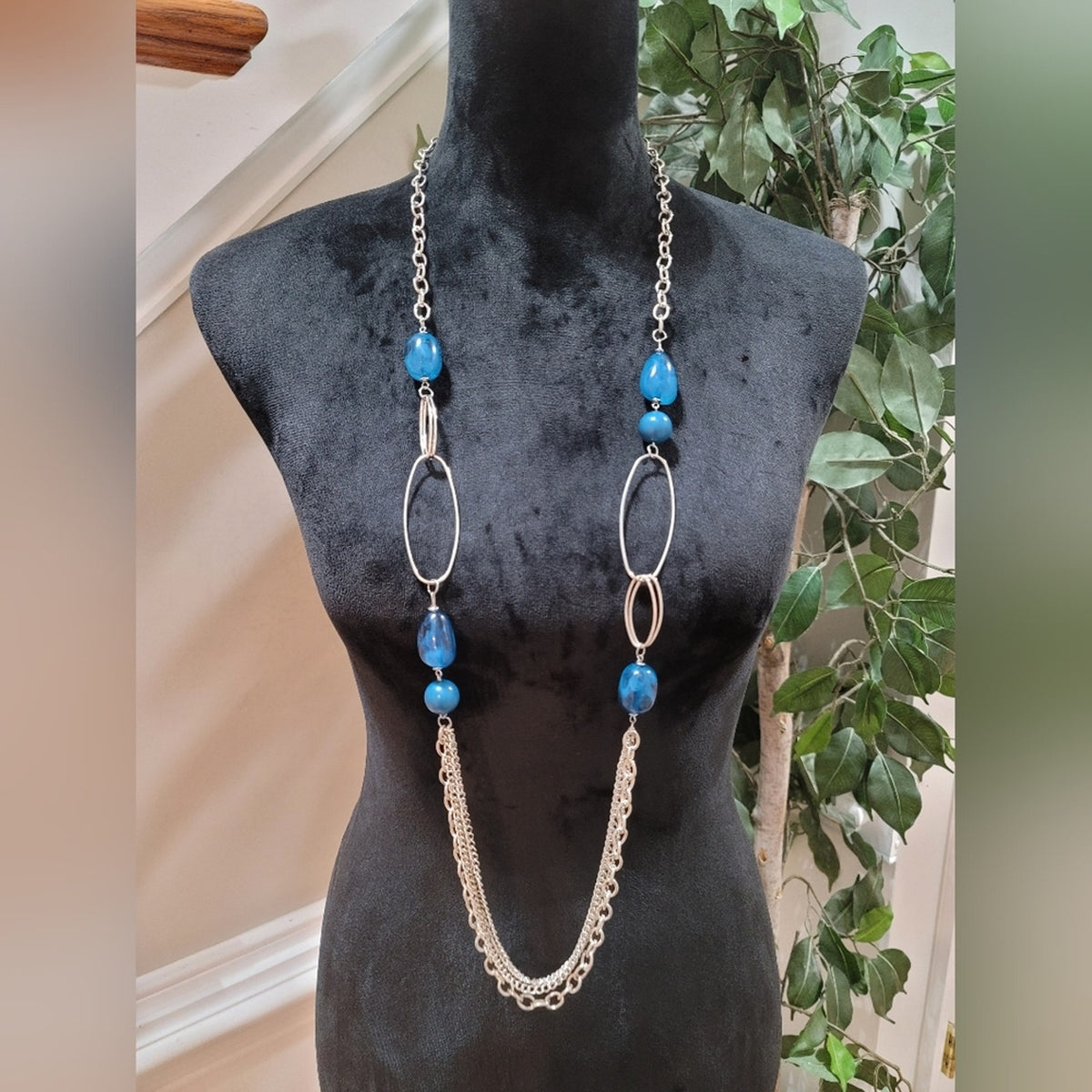 Teal and Silver Long Necklace