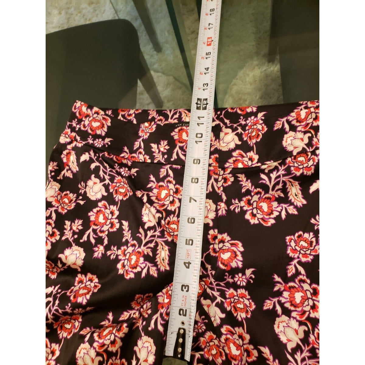 Ann Taylor Floral Elastic Waist Mid Rise Straight Leg Casual Crop Pants 6