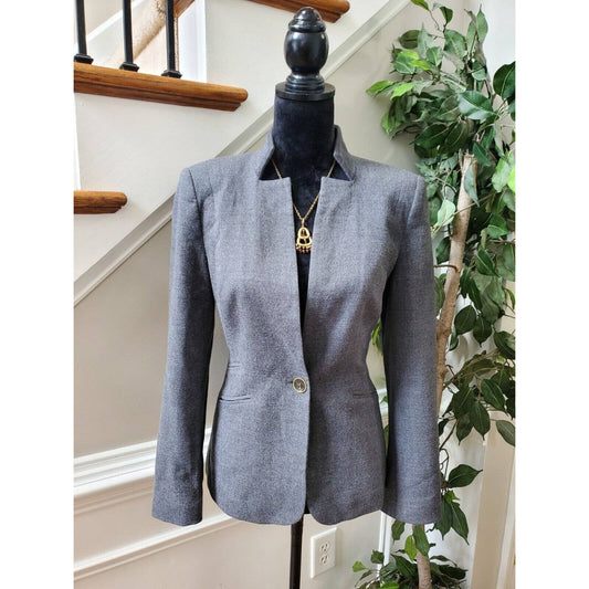 Ted Baker Women's Gray Wool Long Sleeve Single Breasted Fitted Blazer Size 2
