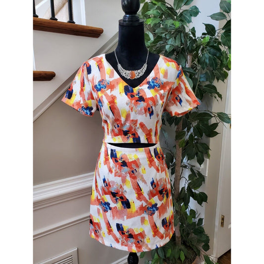 Very J Women's Multicolor Tie Dye V-Neck Short Sleeve Knee Length Dress Size M