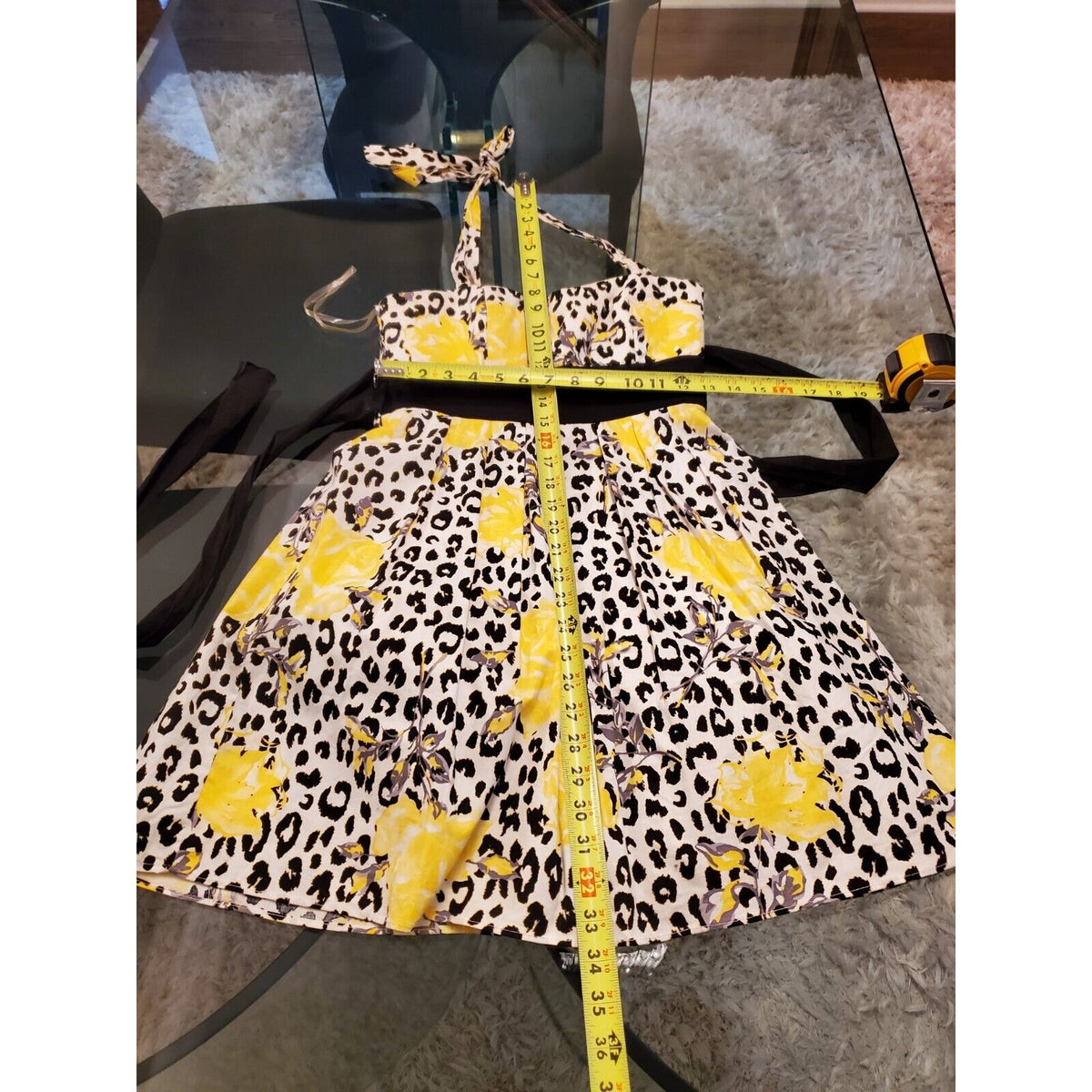 City Triangles Women Yellow & Black Halter Neck Casual Knee Length Dress Size S