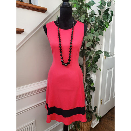 New York & Company Women's Red Cotton Round Neck Sleeveless Knee Length Dress M