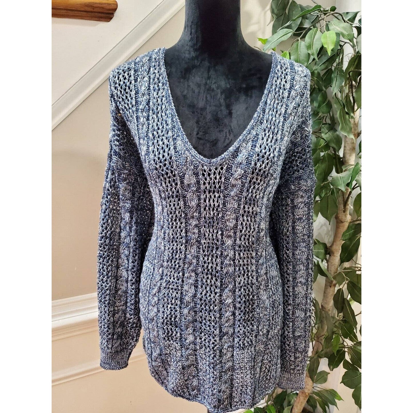 VTG Masima T. Dalton Blue Acrylic V-Neck Long Sleeve Pullover Knit Sweater 2X
