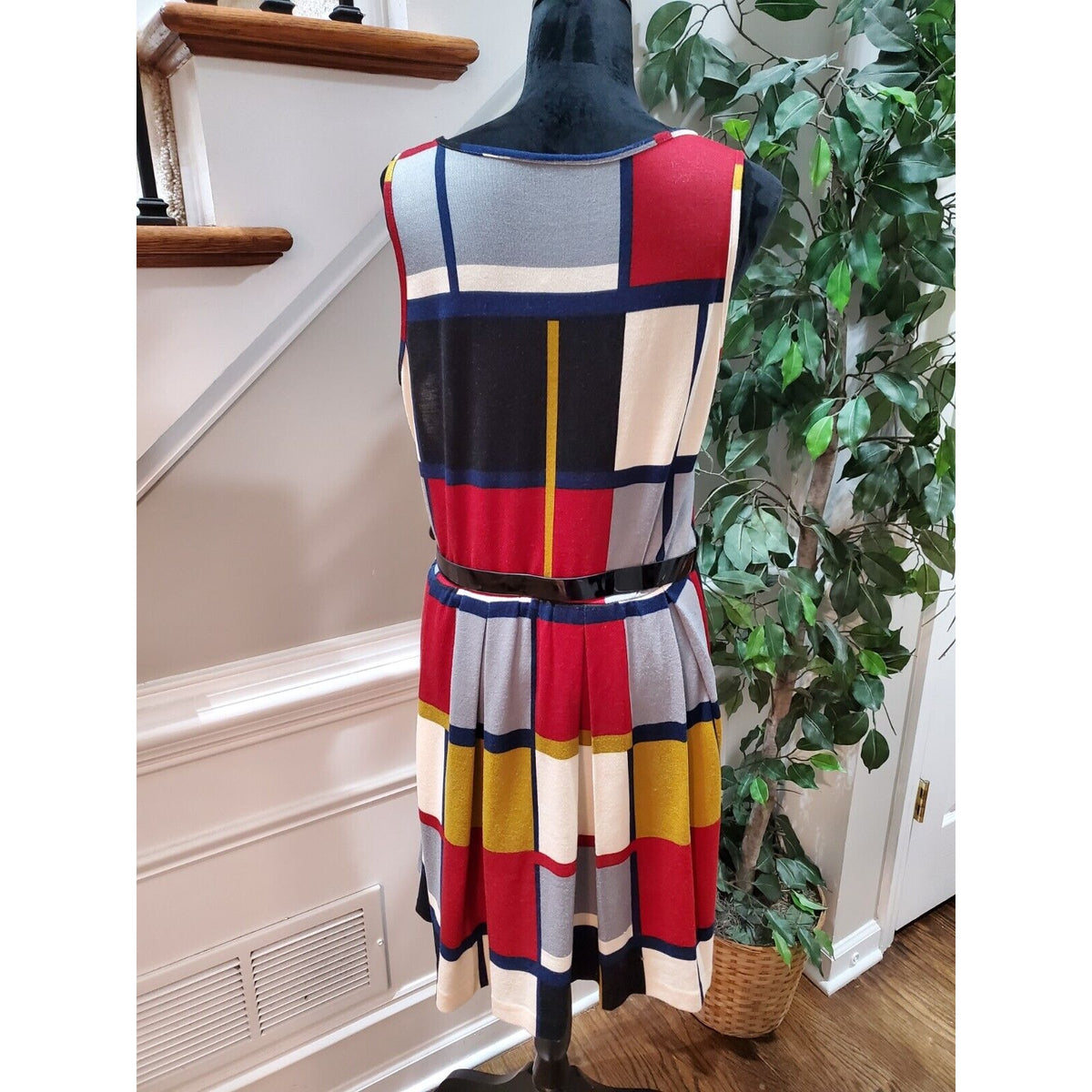 Women's Multicolor Polyester Round Neck Sleeveless Casual Knee Length Dress 10