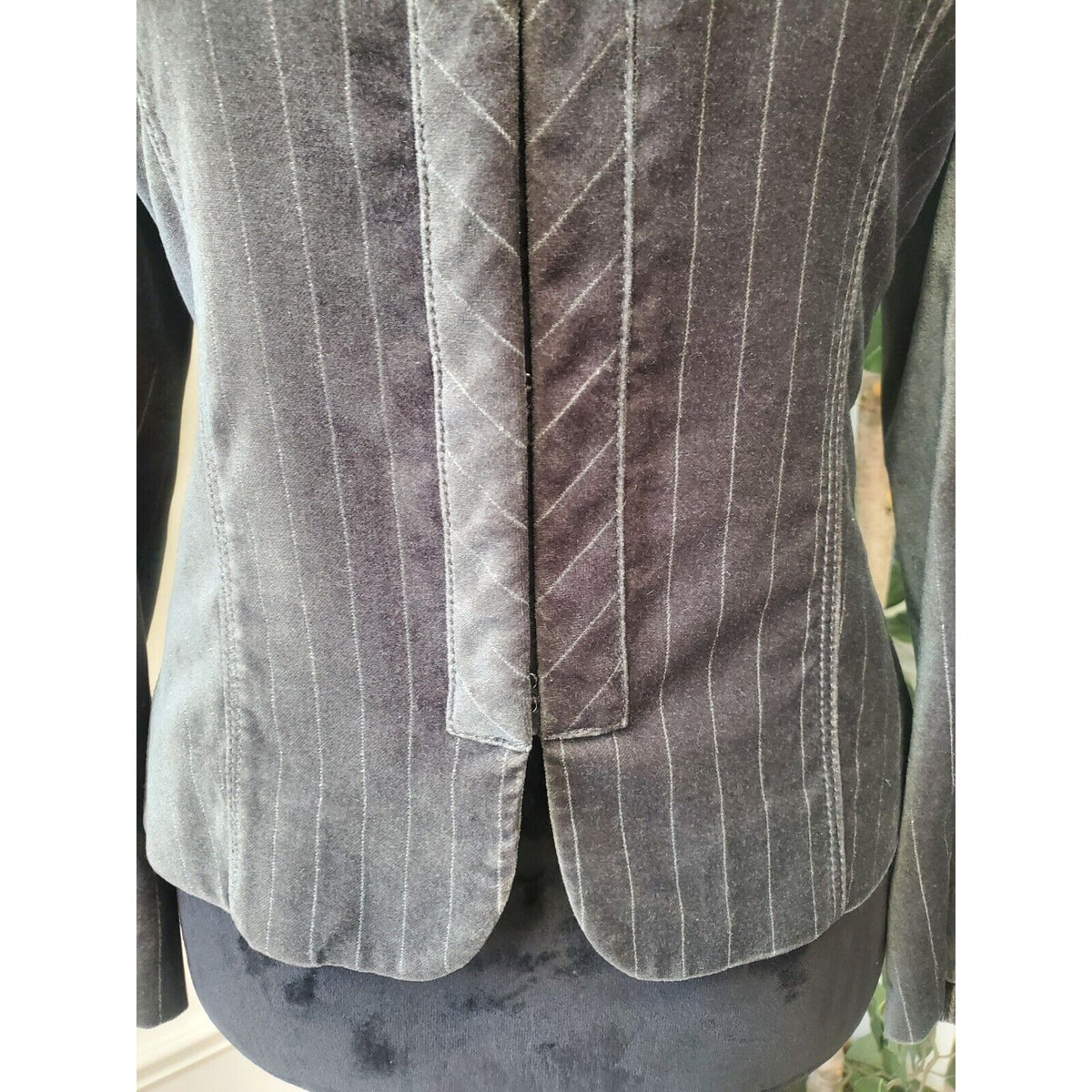 Loft Ann Taylor Gray Striped Mock Neck Velvet Long Sleeve Blazer Jacket Size 6