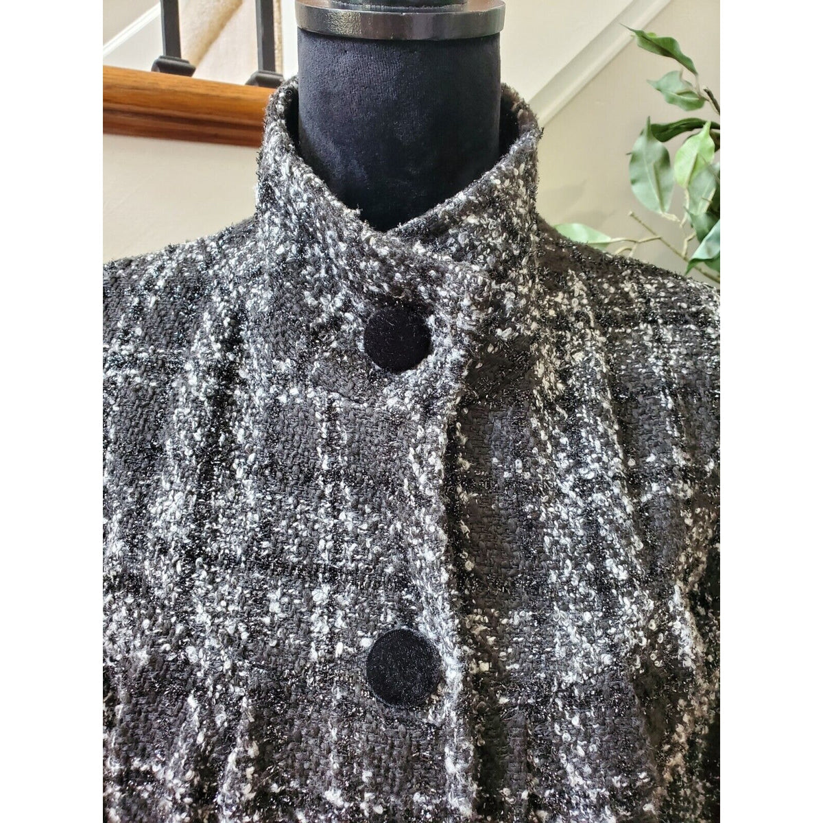 Davi Antte Women's Gray & White Plaid Long Sleeve Buttons Front Jacket Coat XL
