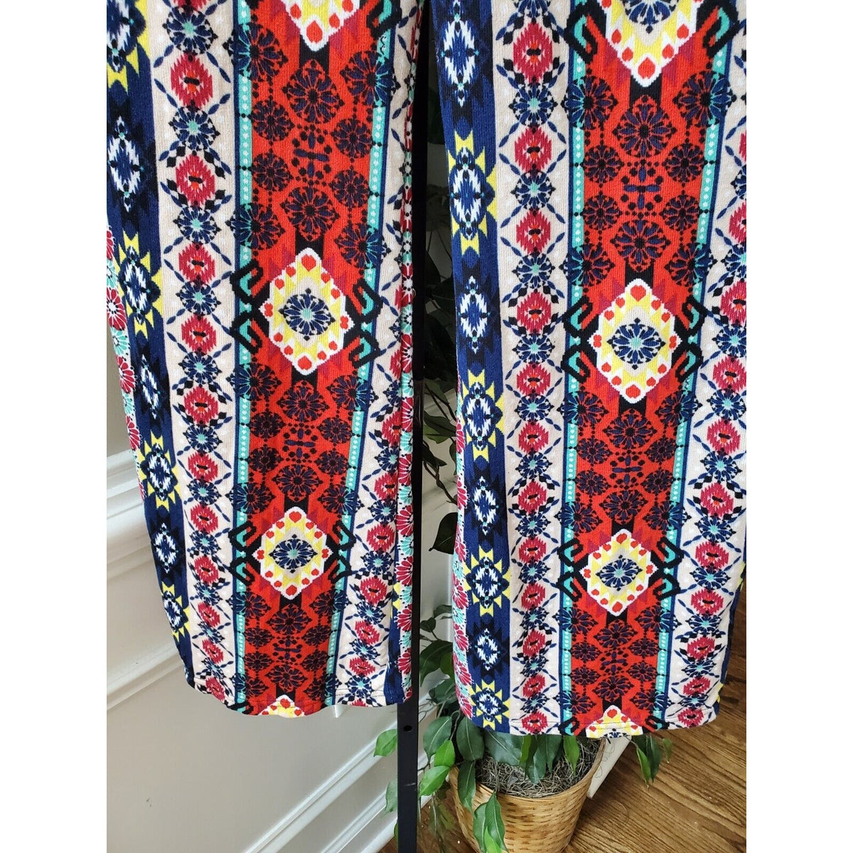 Multicolor Boho Womens Polyester High Waisted Wide Leg Calypso Pant Small
