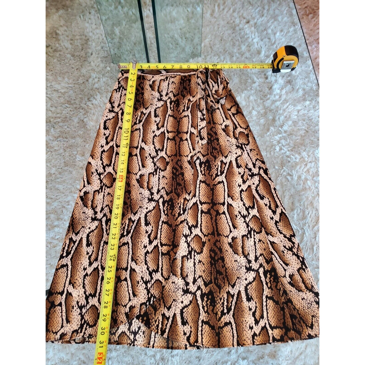 Como Vintage Brown Snakeskin Print Polyester A-Line Drawstring Long Skirt Size S