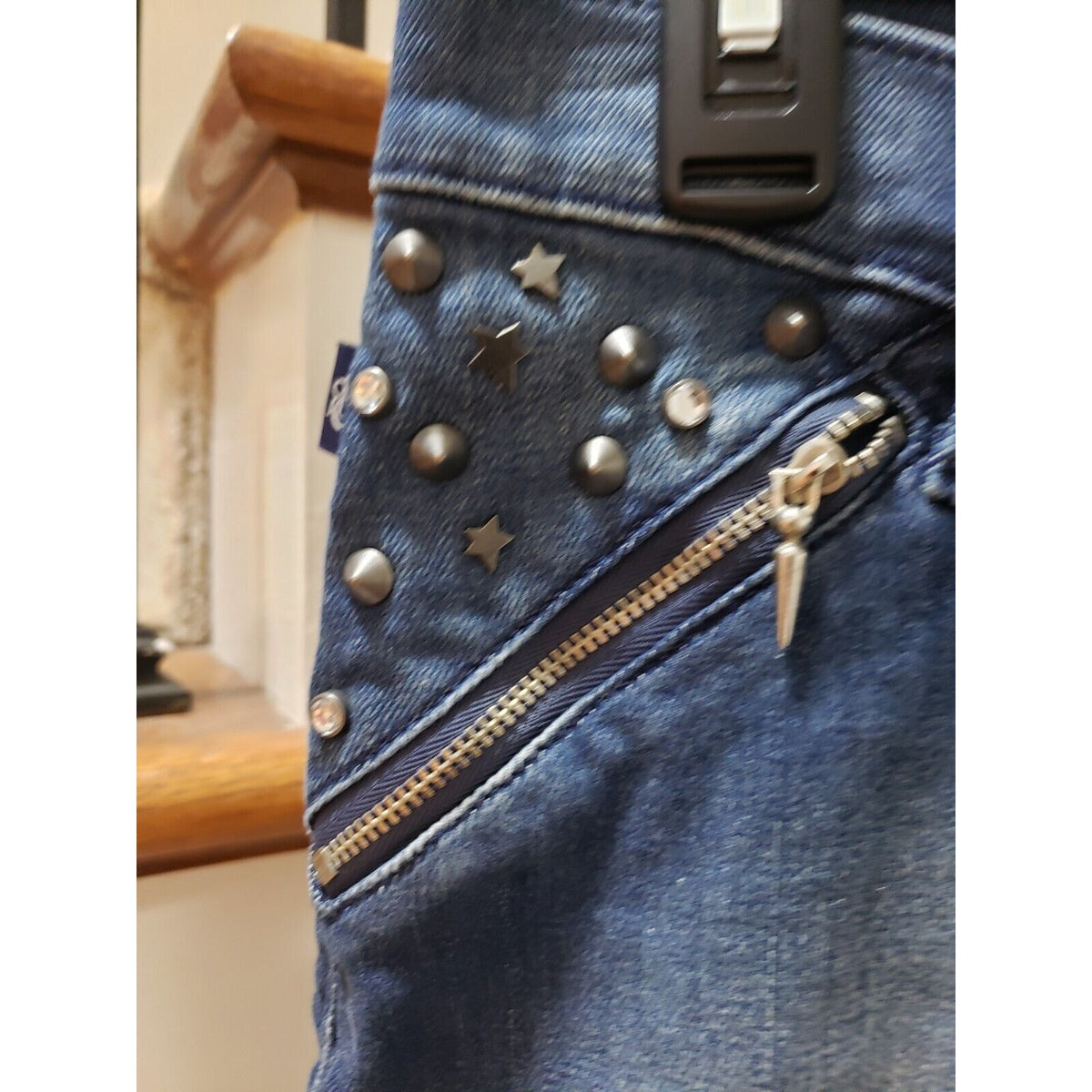 Rock & Republic Womens Lala Blue Denim Studded Cotton Straight Leg Shorts Size 8