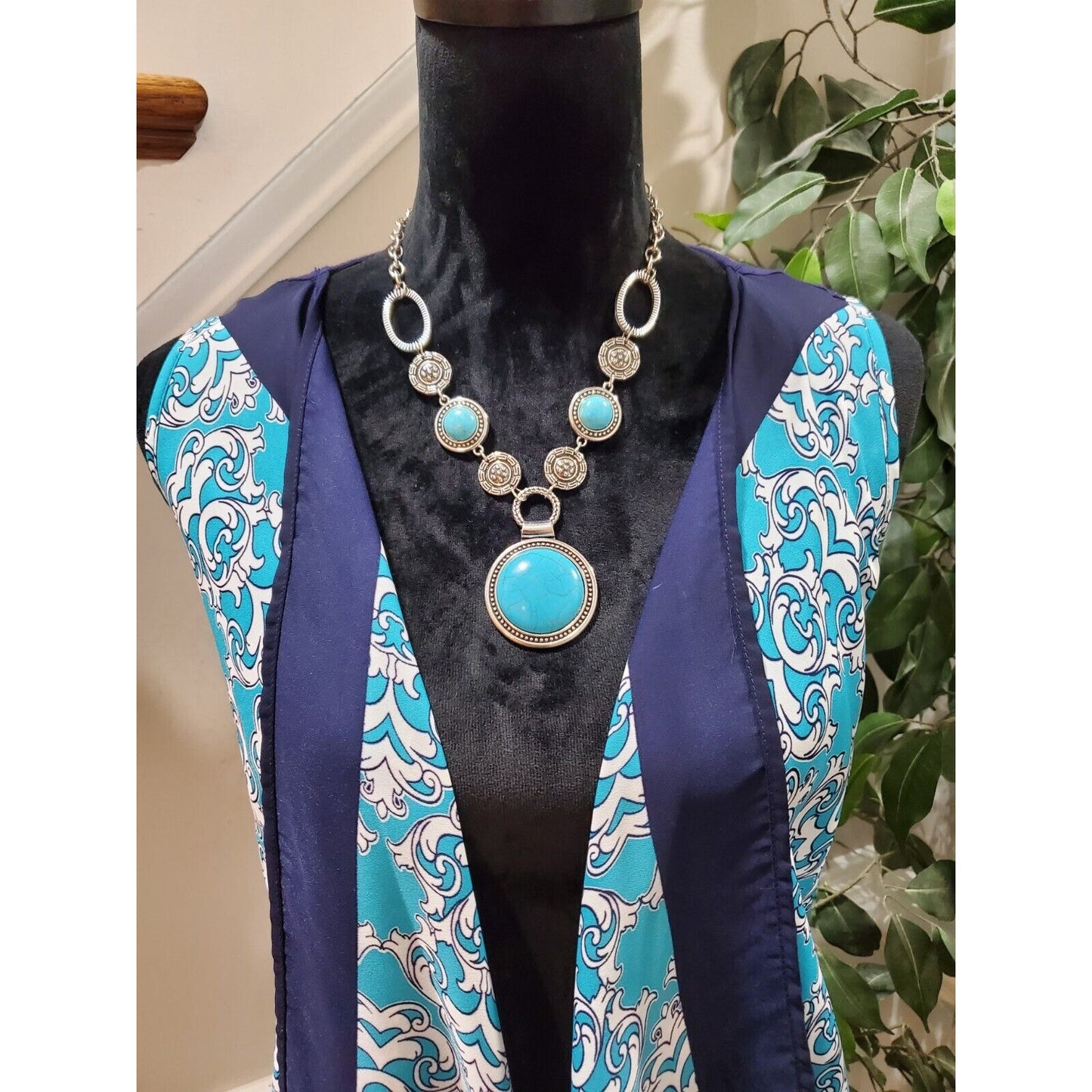 Charming Charlie Blue 100% Polyester Sleeveless Open Front Kimono S