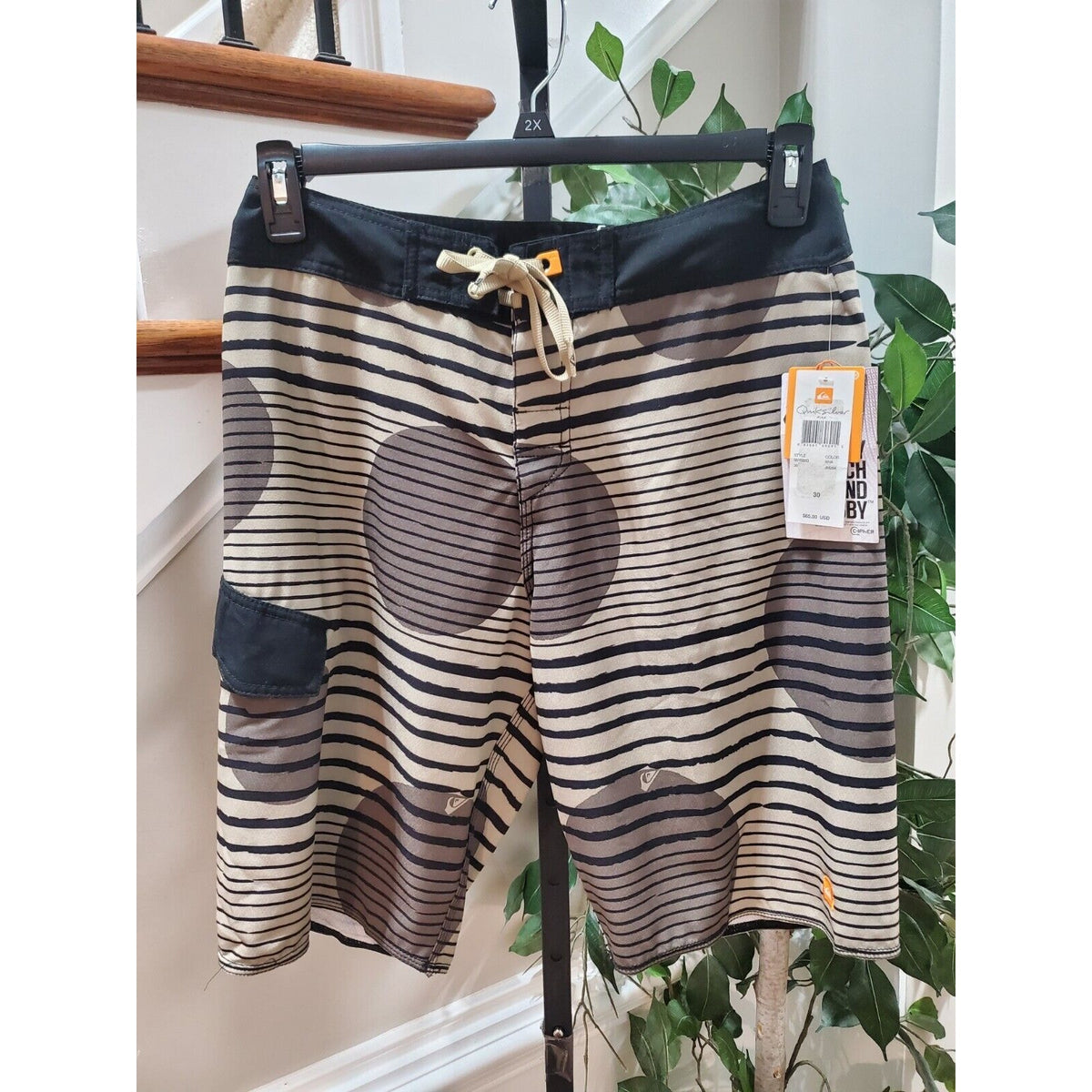 Quick Silver Men's Beige Polyester Logo Print Pull On Swimwear Shorts Size 30