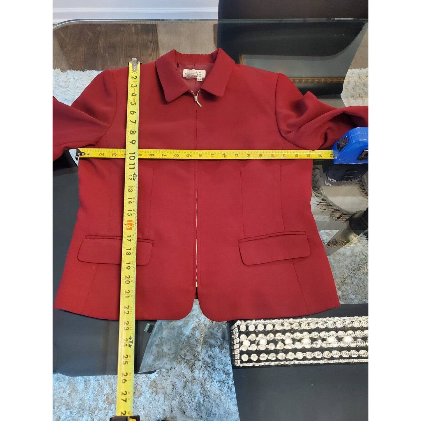 Style& Co. Women's Maroon Polyester Long Sleeve Full Zip Jacket Blazer Size 10P