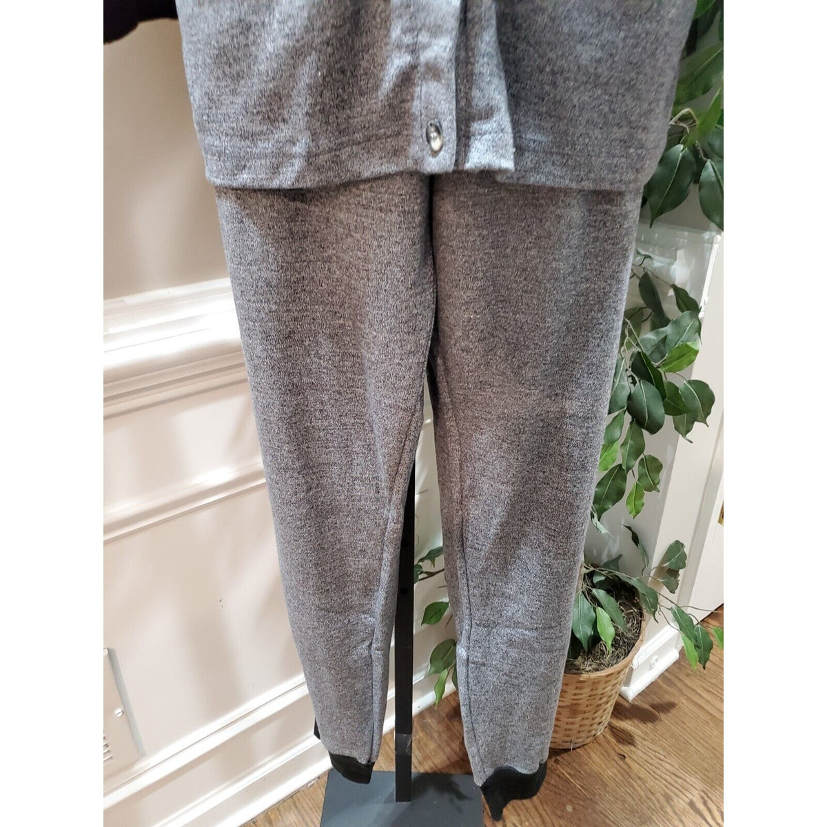 Royal Silk Womens Gray Single Breasted Top & Drawstring Trousers 2 Pcs Set Large