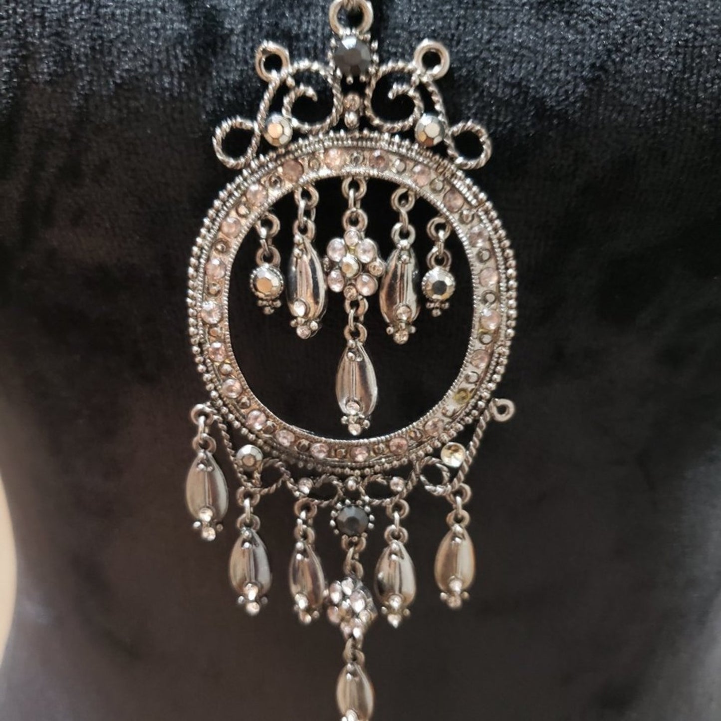 Womens Fashion Silver Boho Style Beaded Teardrop Pendant Necklace with Lobster