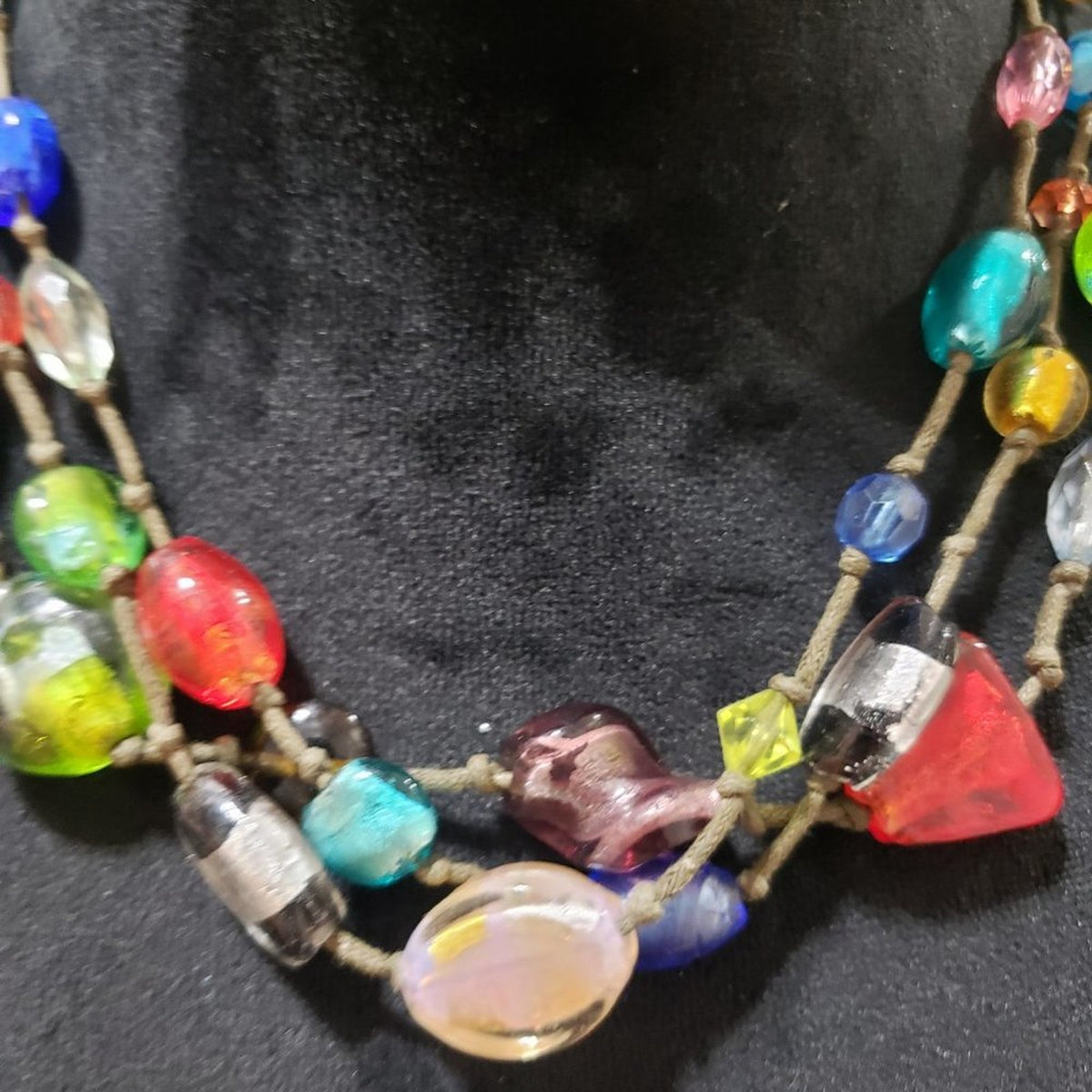 Womens Fashion Triple Strand Multicolor Rhinestones Beaded Charm Necklace