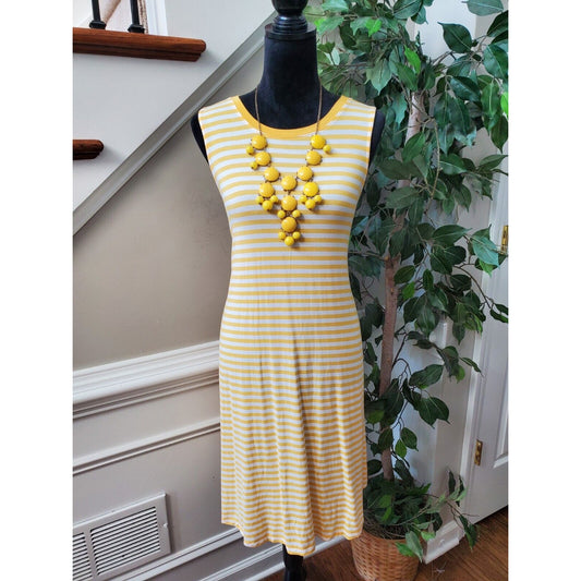 Time And Tru Yellow White Striped Round Neck Sleeveless Knee Length Dress XL
