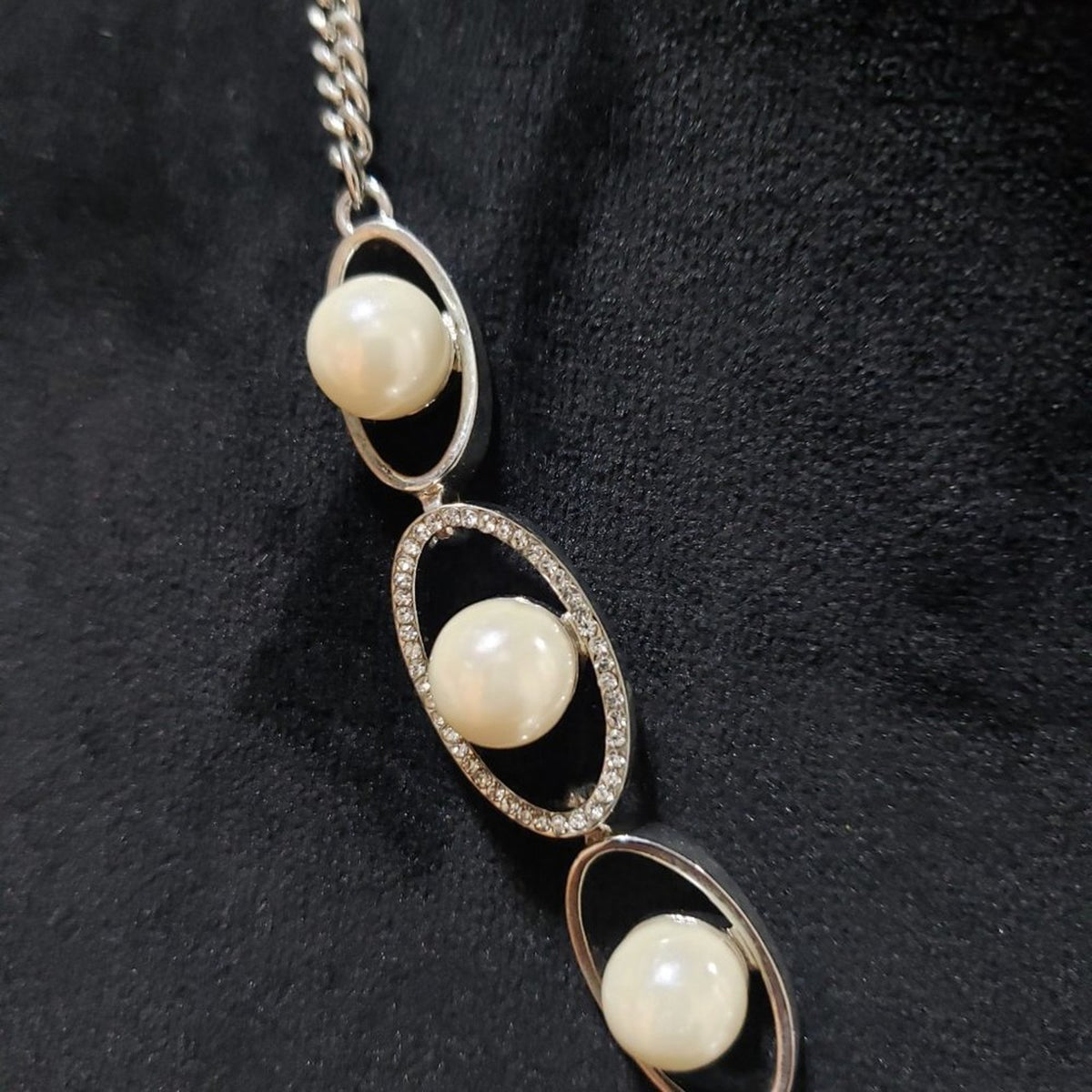 Womens Faux Honora Silver Cultured Pearl & Oval Link Necklace  Lobster Clasp