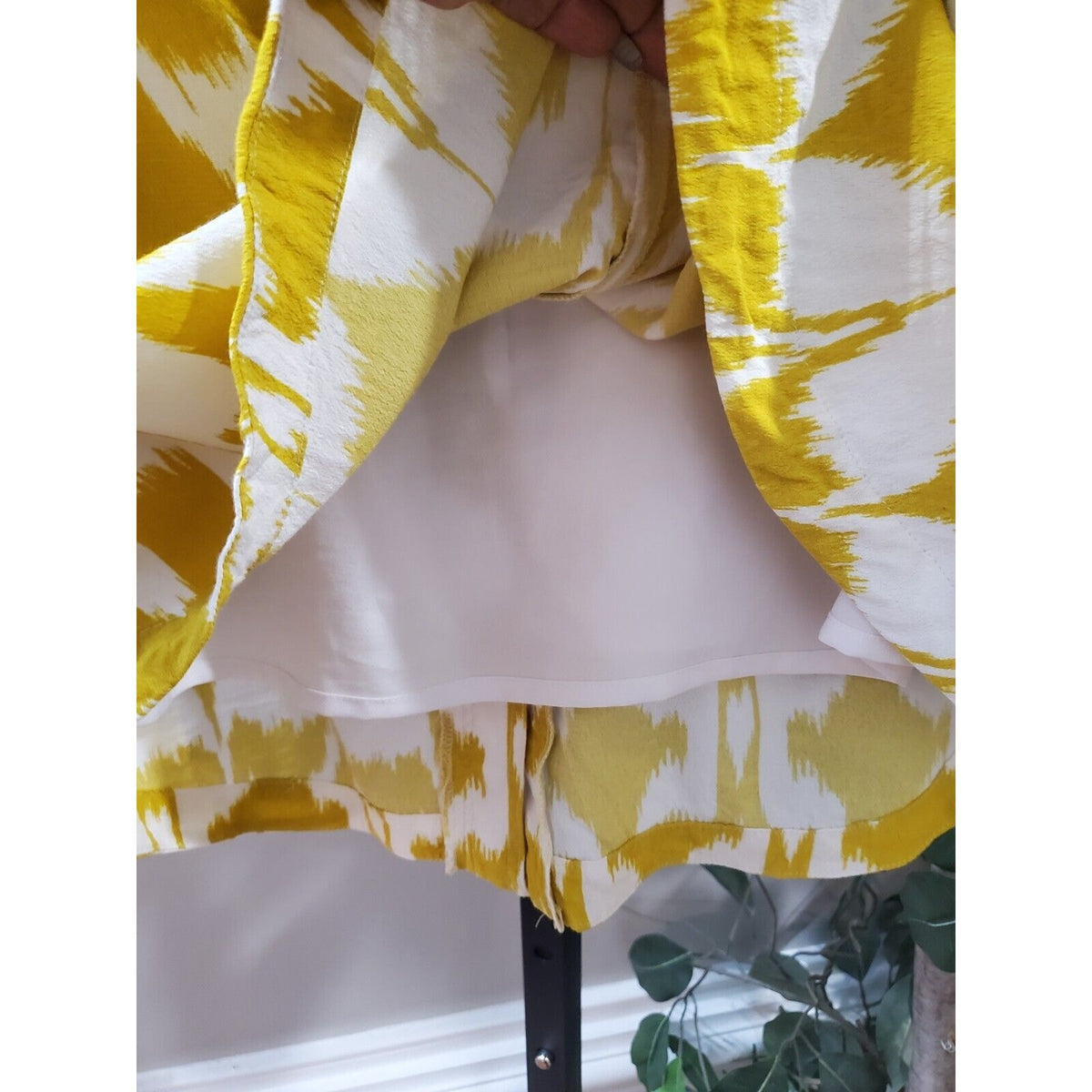LOFT Women's Yellow White Button Down Fully Lined Pockets & Belt Loops Skirt M