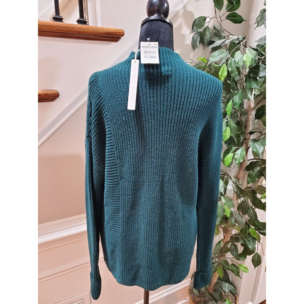 Calson Women's Green Cotton Long Sleeve Mock Neck Pullover Knit Sweater Small