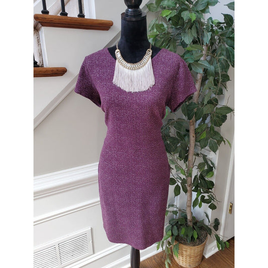 Simply Styled Women's Purple Cotton Round Neck Short Sleeve Knee Length Dress L