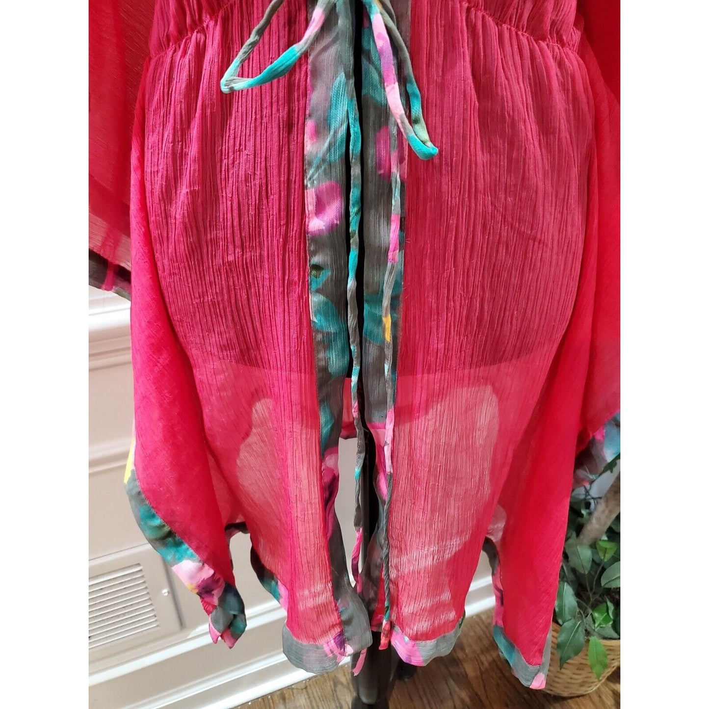Revue Women's Red 100% Polyester Short Sleeve Casual Kimono Dress Free Size