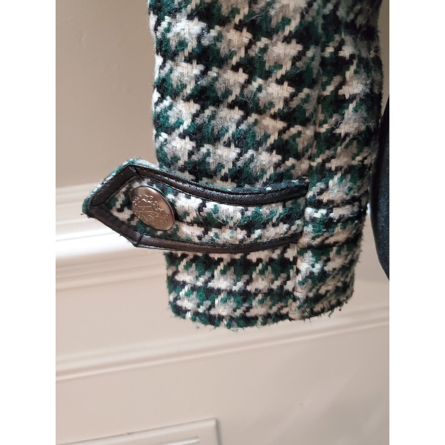 JOUJOU Women's White & Green Polyester Double Breasted Long Sleeve Coat Size XS