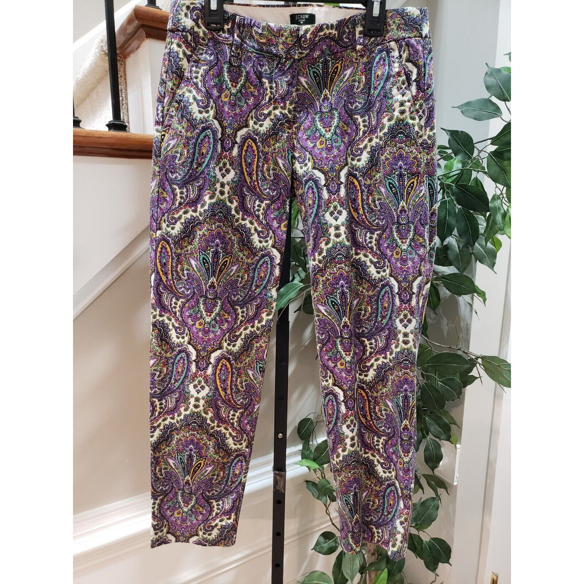 J. CREW City Fit Stretch Paisley Cotton Pockets Flat Front Casual Pants Size 0