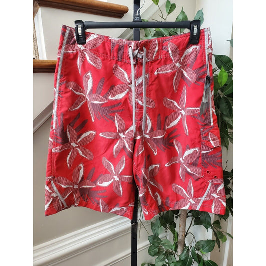 Roundtree & Yorke Men's Red Floral Polyester Pull On Stretch Swimwear Shorts 34