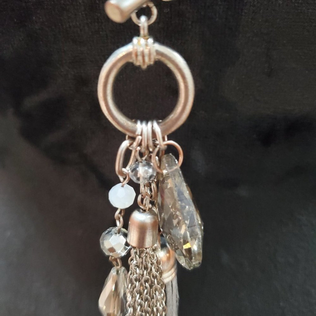 Women's Silver and White Beaded Long White Magnetic Breakaway Jewelry Necklace