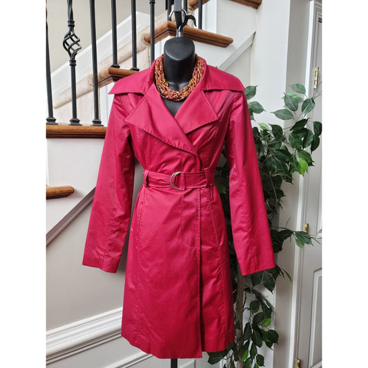 Mossimo Womens Pink Polyester Notch Collar Long Sleeve Belted Coat Jacket Small