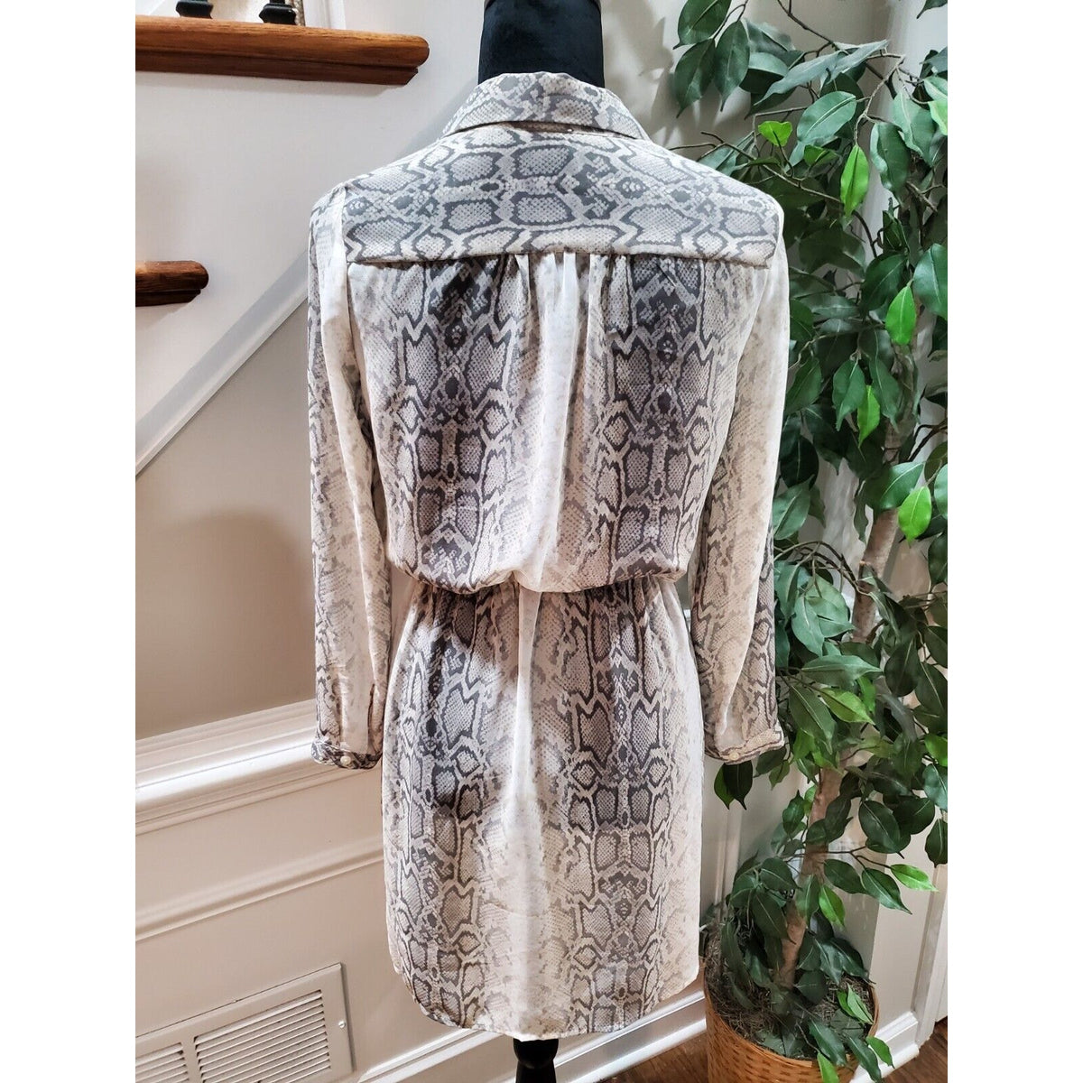Old Navy Women's Snake Skin Print Button Front Drawstring Waist Shirt Dress XS