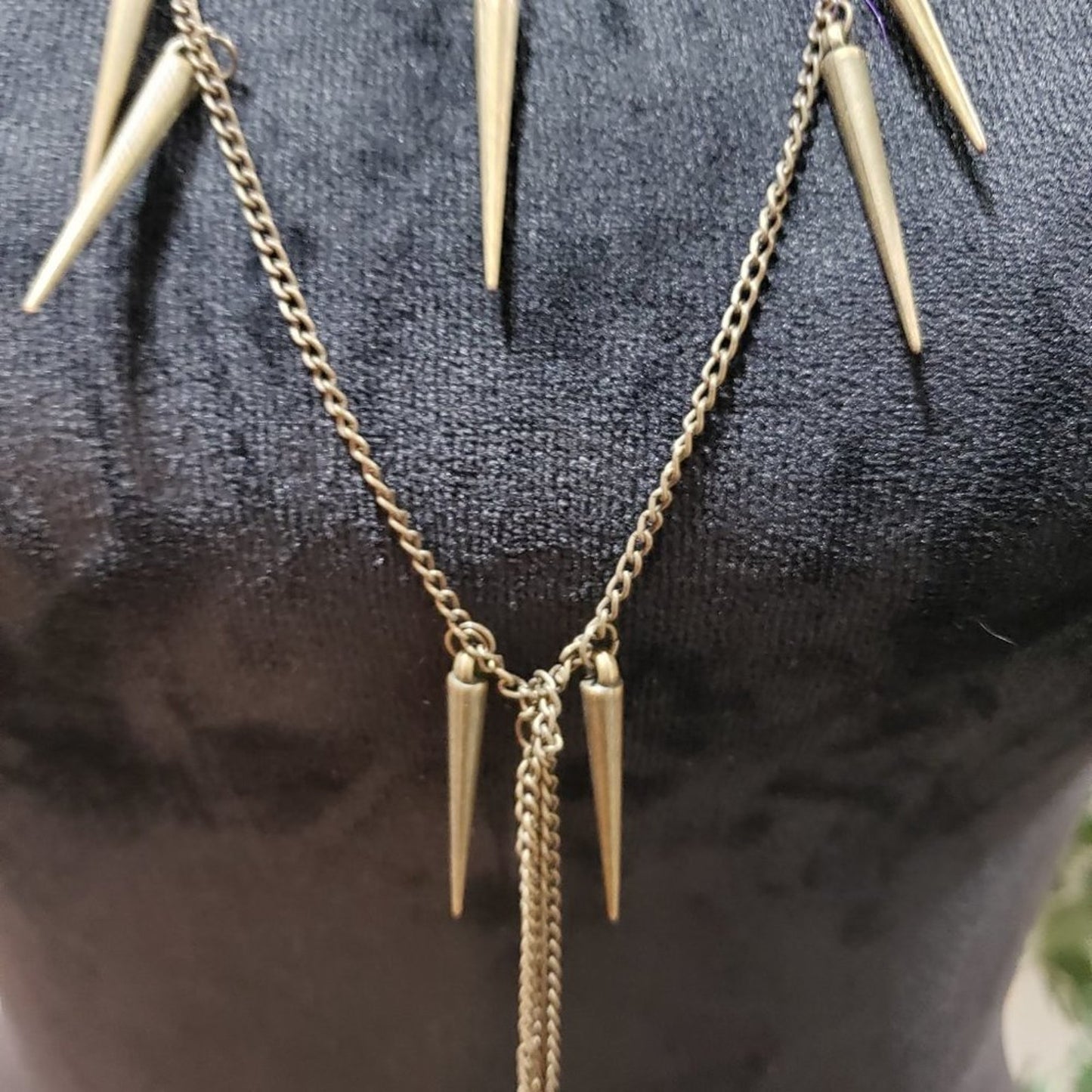Womens  Fashion Double Strand Gold Tone Spike Charm Pendant Necklace