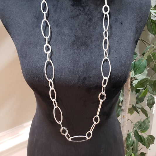 Women's Solid Multilayer Silver Link Chain Stylish Fashion Long Necklace